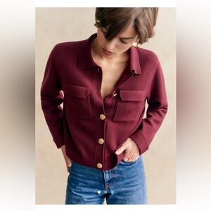 Sezane burgundy merino wool Betty cardigan jacket size XS